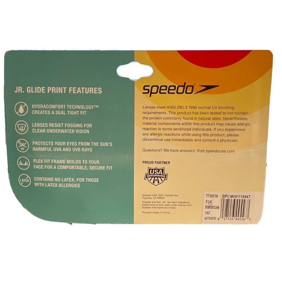 Speedo Swimming JR. Glide Print Purple‎ Stars Goggles Ages Junior 6-14 NEW - Picture 2 of 2